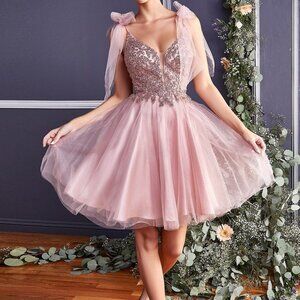 NEW ROSE GOLD PARTY EVENING V-Neck Short A-Line Shape Prom Dress CD0174
